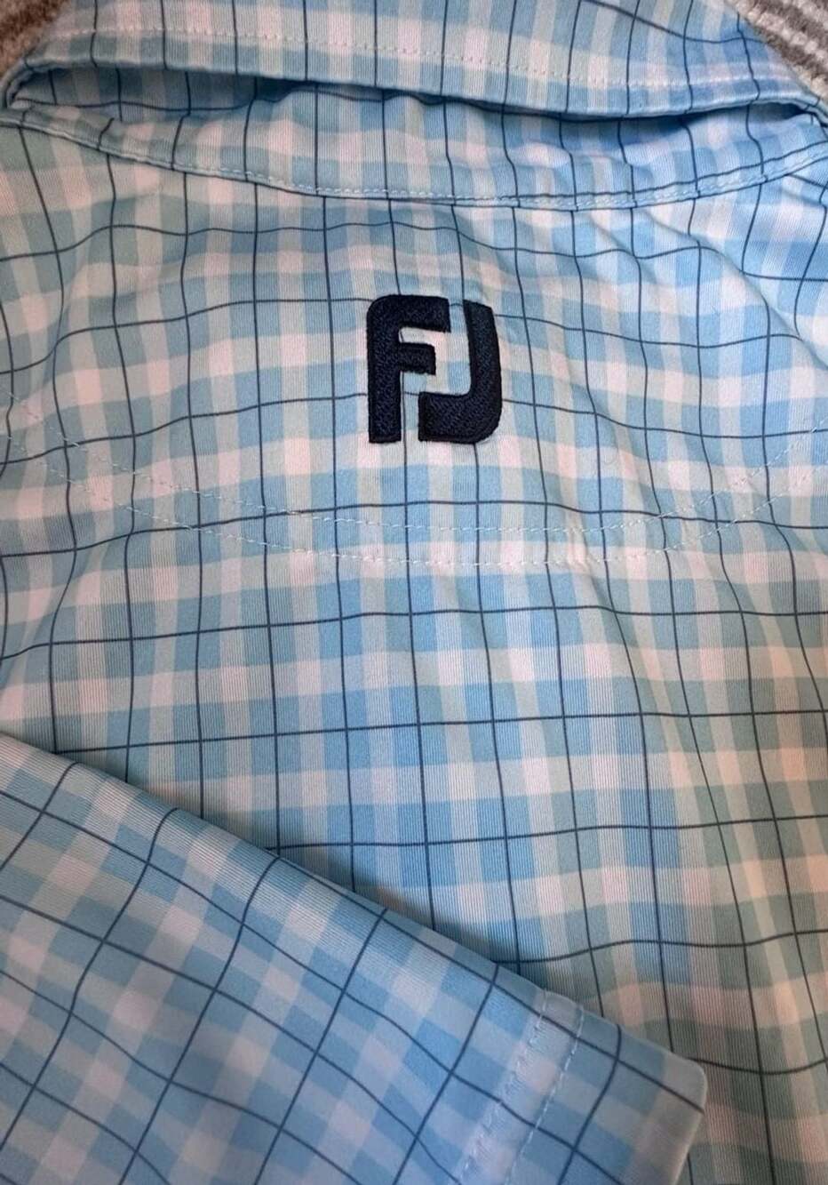FootJoy Plaid Golf Polo Shirt Blue White Pocket